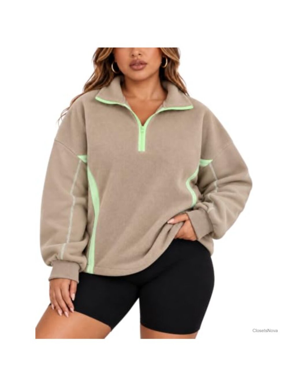 Plus Size Half Zip Fleece Pullover Sweatshirt Jacket Oversized Fit
